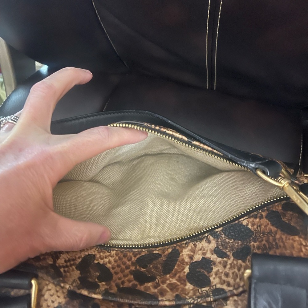 MCM Leopard Print Satchel with Black Trim and Gold Studs - Picture 9 of 9